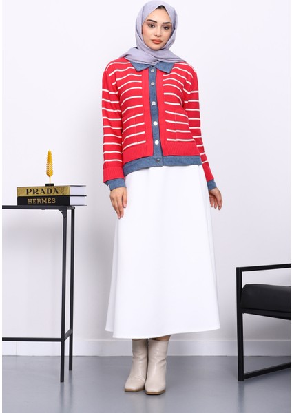 Fuşya Düğmeli Kot Detaylı Triko Hırka fiyatları