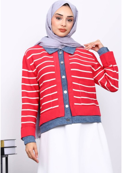 Fuşya Düğmeli Kot Detaylı Triko Hırka fırsatları