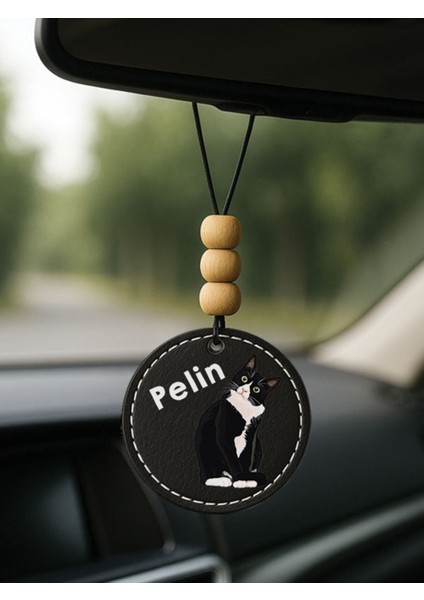 Kişiye Özel Isim Yazılı 1.sınıf Deri Oto Aksesuar Dikiz Aynası Süsü Siyah - Cat