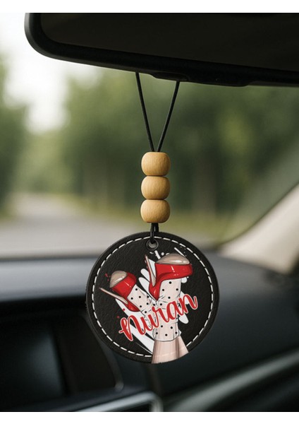 Kişiye Özel Isim Yazılı 1.sınıf Deri Oto Aksesuar Dikiz Aynası Süsü Siyah - Topuklu