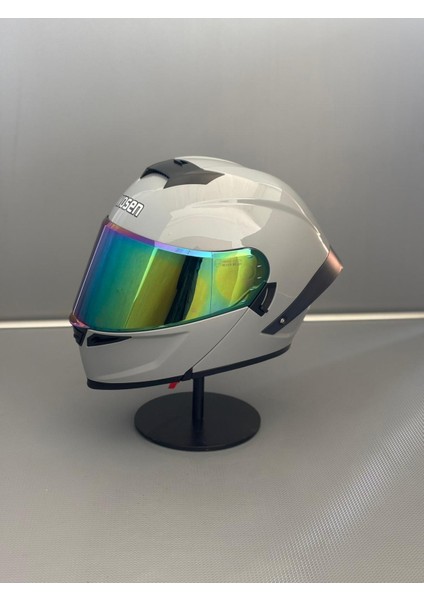 WS-202 Güneş Gözlüklü Çene Açılır Kask (Renkli Vizörlü) Cement Grey