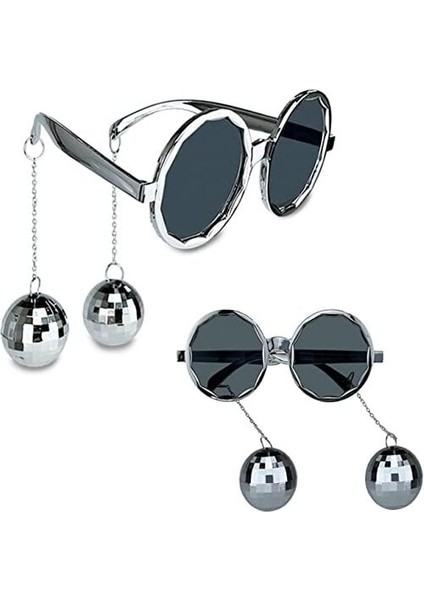 Disko Toplu Küpeli Parti Gözlüğü Gümüş Renk