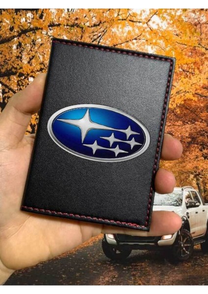 Subaru Desenli Ruhsat Kabı Logolu Oto Ruhsat Kılıfı Vinleks Deri Dikişli Araç Ruhsat Koruyucu