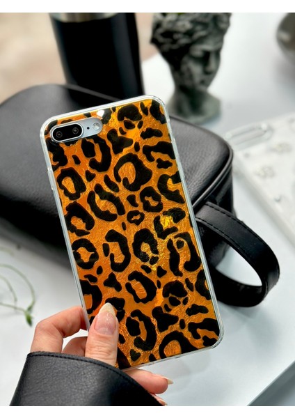Iphone 7 Plus ve 8 Plus Uyumlu Shine Leopar Renk Geçişl Desenli Silikon Kılıf