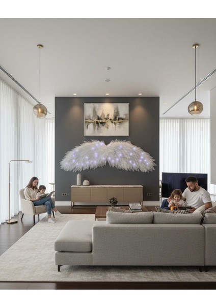 Beyaz LED Işıklı Melek Kanadı Duvar Dekoru – Lüks Tasarım Aydınlatma Aksesuarı 220X140 modelleri