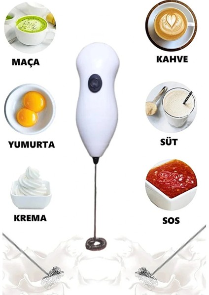 Pilli Mini Mixer Kahve Süt Köpürtücü Karıştırıcı Cappuccino Mixer