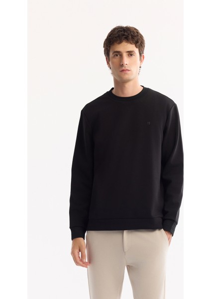 Erkek Siyah Bisiklet Yaka Pamuklu Bi-Stretch Regular Fit Sweatshirt A52Y1271