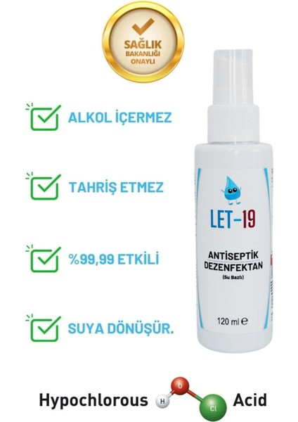 Let 19 1 Litre Alkolsüz Hipokloröz El-Yüz-Cilt Dezenfektanı (Pompa Kapaklı) + 120 ml fiyatları