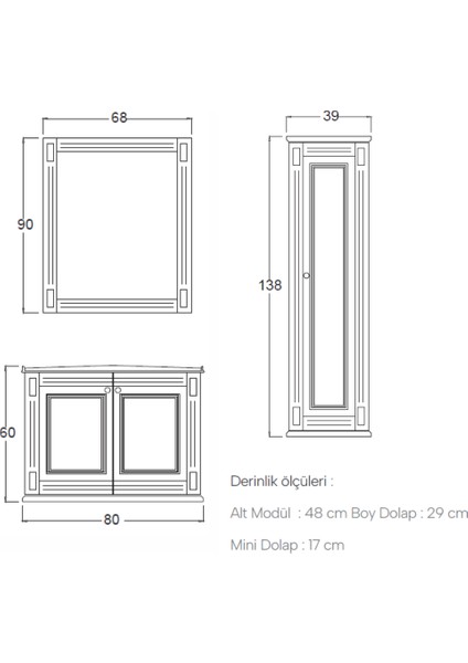 Crıstal Kapaklı, Banyo Dolabı 80 cm (Boy Dolabı Dahil Değildir.) modelleri