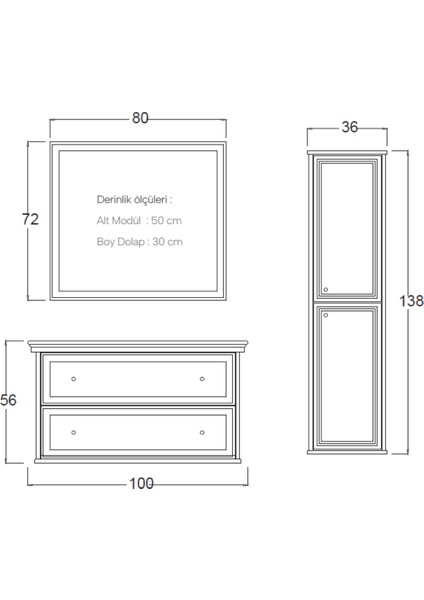 Art Deco Banyo Dolabı 100 cm (Boy Dolabı Dahil Değildir.) fırsatları