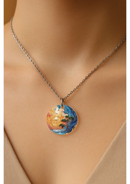 Şeffaf Sert Akrilik Kolye Ucu ve Üzeri Zincirli Desenli Kolye Dalga1