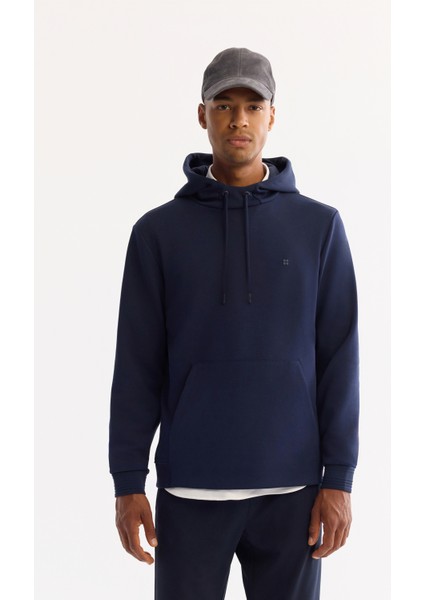 Erkek Lacivert Kapüşonlu Pamuklu Bi-Stretch Regular Fit Sweatshirt A52Y1201