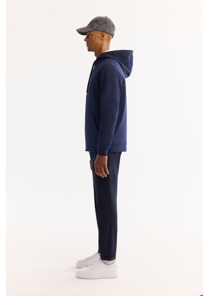 Erkek Lacivert Kapüşonlu Pamuklu Bi-Stretch Regular Fit Sweatshirt A52Y1201