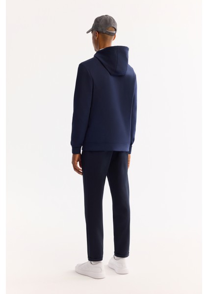 Erkek Lacivert Kapüşonlu Pamuklu Bi-Stretch Regular Fit Sweatshirt A52Y1201