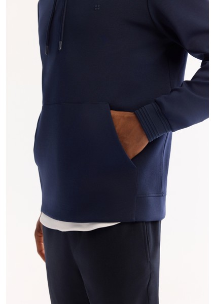 Erkek Lacivert Kapüşonlu Pamuklu Bi-Stretch Regular Fit Sweatshirt A52Y1201