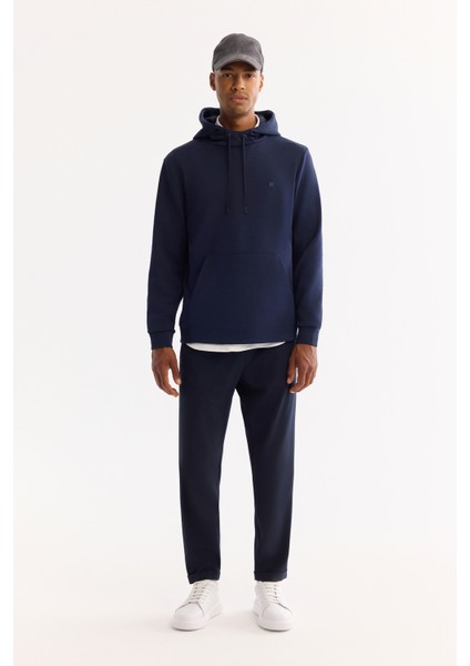 Erkek Lacivert Kapüşonlu Pamuklu Bi-Stretch Regular Fit Sweatshirt A52Y1201