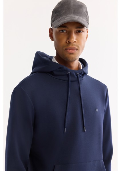 Erkek Lacivert Kapüşonlu Pamuklu Bi-Stretch Regular Fit Sweatshirt A52Y1201