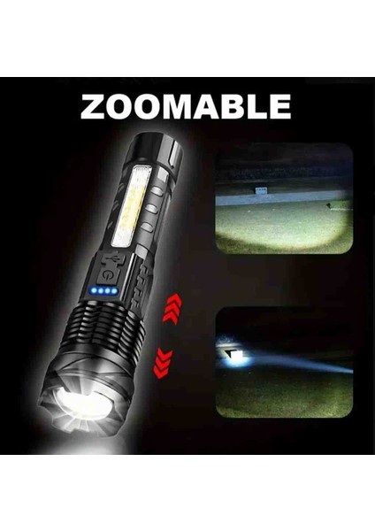 USB Şarjlı El Tipi LED Feneri Teleskobik Yakınlaştırma Acil Durum El Feneri