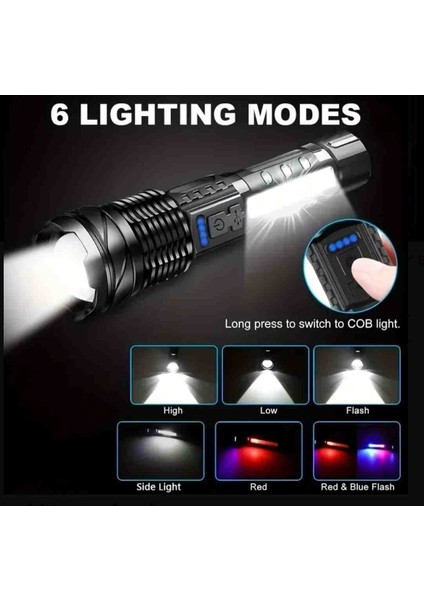 USB Şarjlı El Tipi LED Feneri Teleskobik Yakınlaştırma Acil Durum El Feneri modelleri