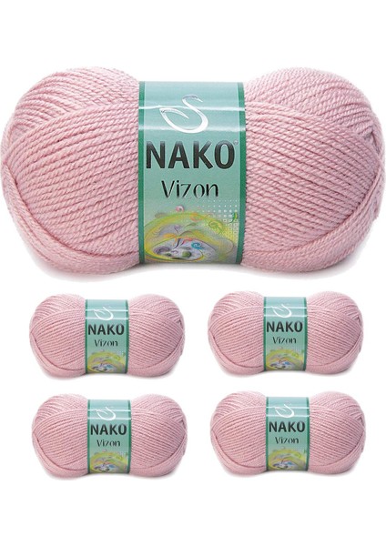 5 Adet Vizon Premium Akrilik El Örgü Ipi Yünü Renk NO:10275 Pembemsi Pudra