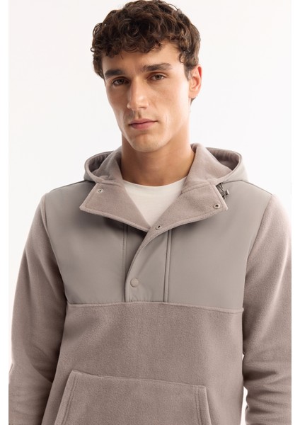 Erkek Gri Kapüşonlu Soft Touch Polar Regular Fit Sweatshirt A52Y1268