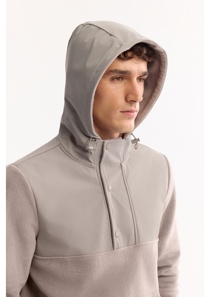 Erkek Gri Kapüşonlu Soft Touch Polar Regular Fit Sweatshirt A52Y1268