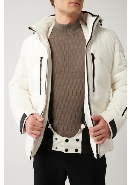 Erkek Beyaz Su İtici Kumaşlı Çıkma Kapüşonlu Şişme Mont A32Y6014