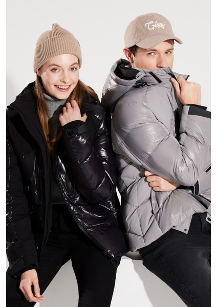 Erkek Gri Su İtici Kumaşlı Çıkma Kapüşonlu Şişme Mont A32Y6014