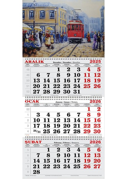 2026 Yılı Gemici Takvimi-Beyoğlu'nda Tramway (Tablo)