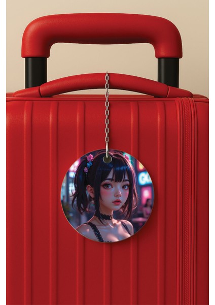 Desenli Baskılı Pleksi Zincir Aparatlı Bavul Etiketi Valiz Etiketi Anime