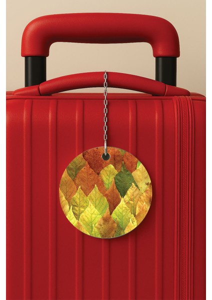 Desenli Baskılı Pleksi Zincir Aparatlı Bavul Etiketi Valiz Etiketi Ege Yaprakları