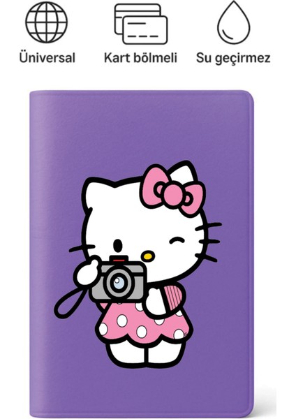 Pasaport Kılıfı Pasaportluk Desenli Pasaport Kabı Su Geçirmez Kitty