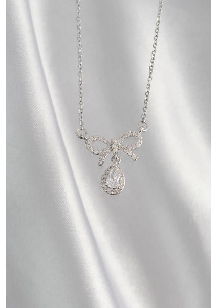 Bfs 316L Çelik Gümüş Renk Zirkon Taşlı Fiyonk Detay Damla Kolye fiyatları