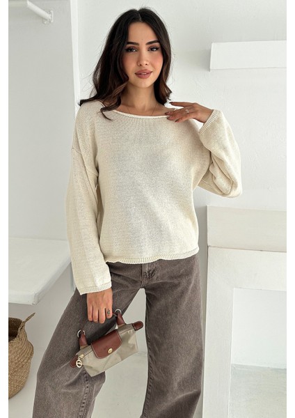 Kadın Omuz Açık Salaş Triko Kazak – Soft Elegance fırsatları