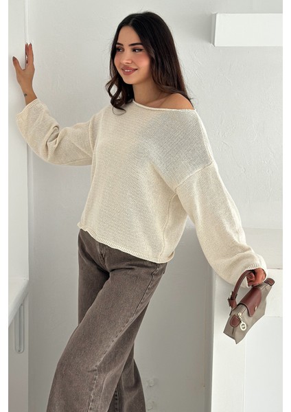 Kadın Omuz Açık Salaş Triko Kazak – Soft Elegance indirimleri