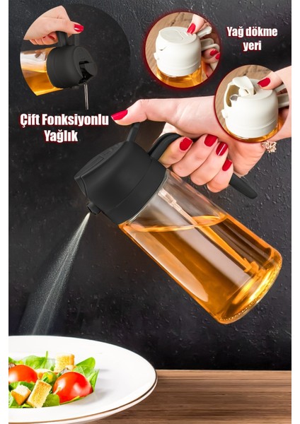 Çok Amaçlı Cam Sprey Şişe -Yağdanlık Limon Sirke Sos Püskürtücü, Sızdırmaz Yağlık Siyah 600 ml fiyatları