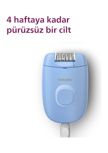 Philips Epilasyon Cihazı, Taşınabilir Kompakt Tasarım, Yıkanabilir Başlık, Kablolu, 4 Haftaya Kadar Pürüzsüzlük, Mavi Renk, BRE228/05 fiyatları