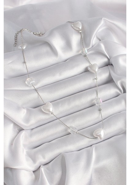 Bfs Pirinç Gümüş Renk Beyaz Inci Kalp Model Kadın Kolye fiyatları