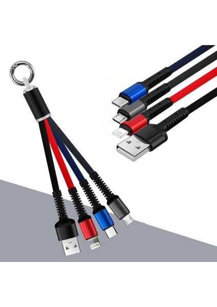 Işıklı Anahtarlık Model 3 In 1 USB Çıkışlı Mikro,type-C ve Iphone Uyumlu Şarj Kablosu (5324) fiyatları