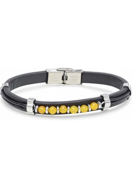 Sarı Akik Taşlı Deri Bileklik 9591G6D6M