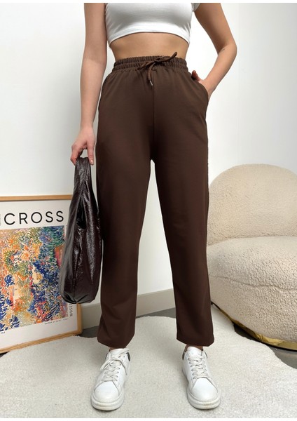 Kadın Kahverengi Paçası Lastikli Yüksek Bel Jogger Eşofman Altı modelleri