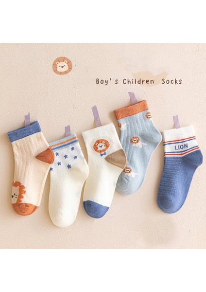 5'çift Bebek & Çocuk Çorap Özel Aslan,yıldız ,safari Desenli Ekstra Rahata Dokusu Hobins Sportswear & Company Markası Ile