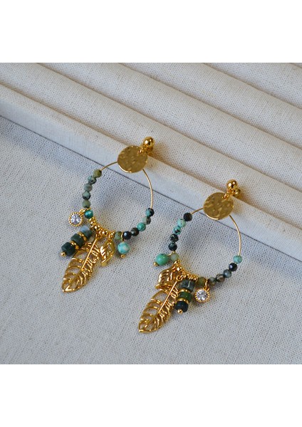 Tasarım Retro Edebiye Turkuaz Yaprak Küpe Bilezik (Yurt Dışından)