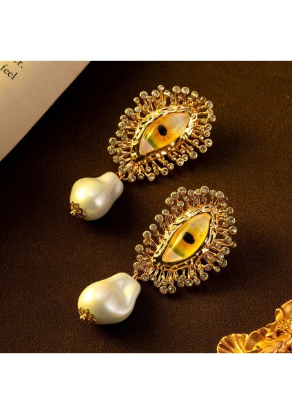 Retro Gözü Bakır Elmaslı Göz Inci Küpe (Yurt Dışından)