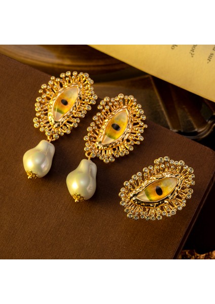 Retro Gözü Bakır Elmaslı Göz Inci Küpe (Yurt Dışından) fiyatları