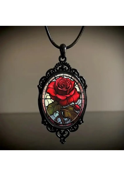 Gotik Oval Gül Kolye Küpe Kadın Cadılar Bayramı Takı Seti (Yurt Dışından)