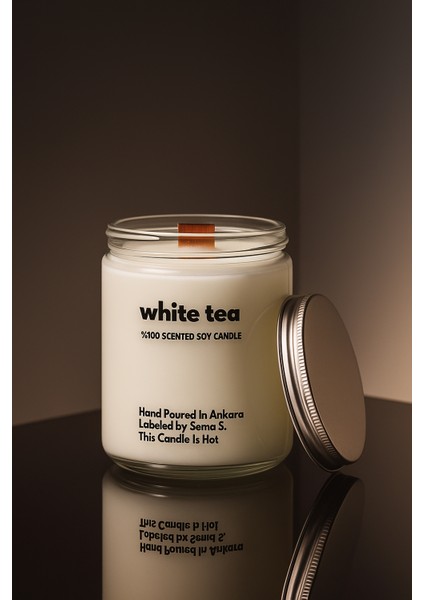 : White Tea : Cam Kavanozda Kokulu %100 Soya Mum (Beyaz Çay, Limon, Bergamot, Ylang Ylang)