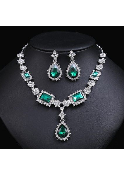 Avrupa-Amerika Tarzı, Şık ve Suni Mücevherli Kolye-Küp Küpe Seti, Kadınlar Için Elektroliz Kaplamalı Alaşım, Sınır Ötesi Özel Boyunluk (Yurt Dışından)