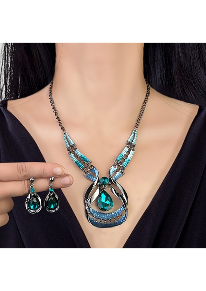 Şık Su Damlası Taş Kolye Küpe Seti Gece Yemeği Aksesuarları (Yurt Dışından)