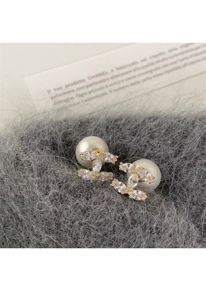 Tianzerun, Chanel Tarzı Zirkonlu Çift C Şeklinde Küpe, Kadınlar Için Nadir Tasarım Küpeler (Yurt Dışından)